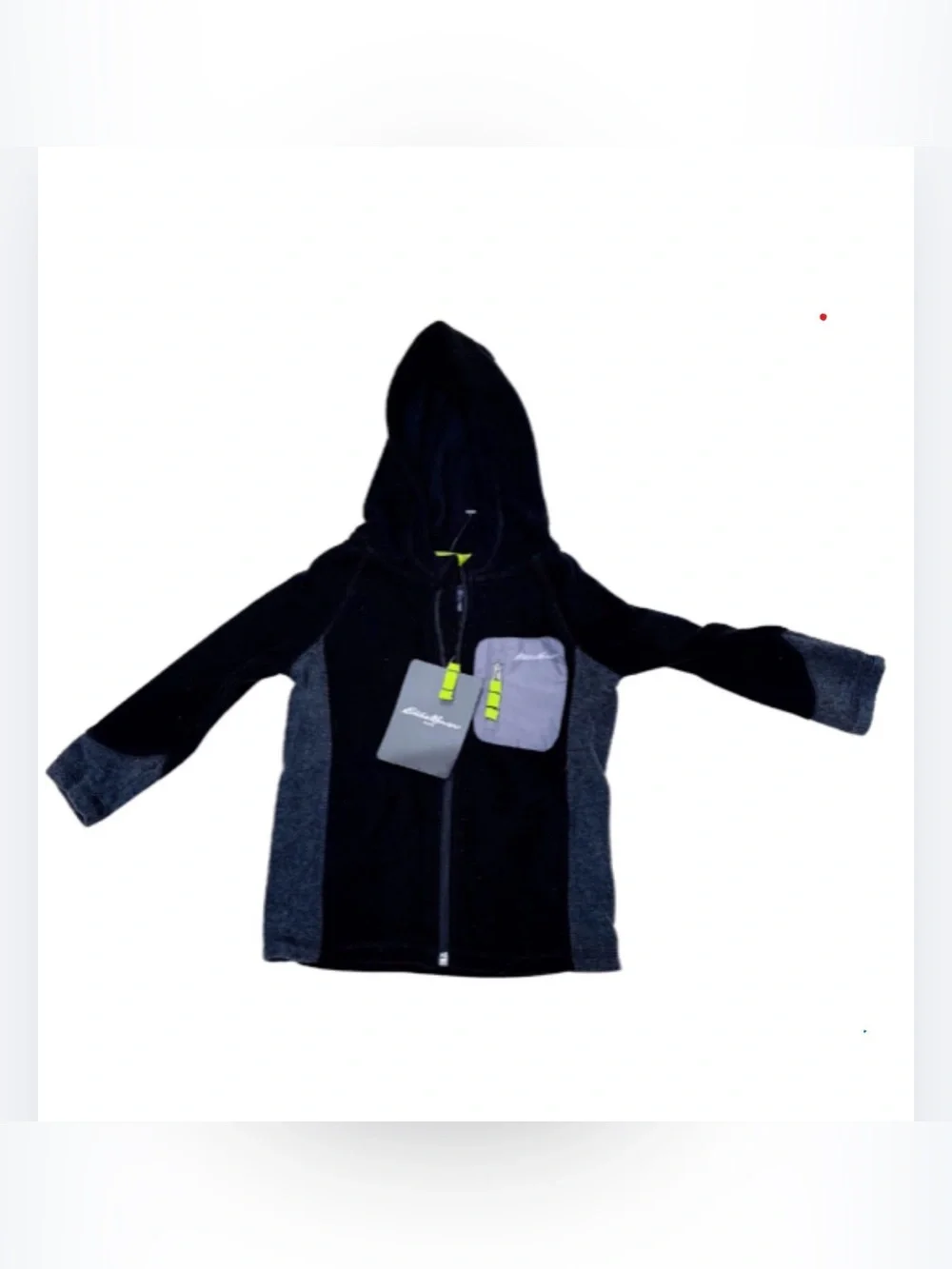 NWT! Eddie Bauer Kids Black Hooded Fleece Jacket with Gray Contrast